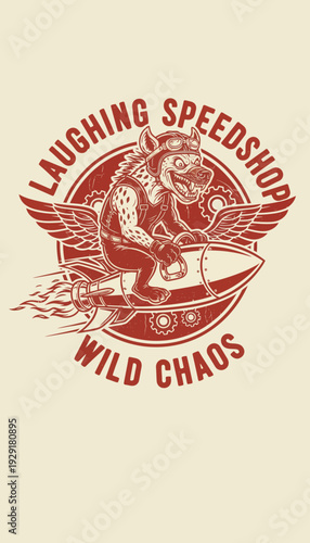 Motorcycle Rider Illustration with Wings and Flame.