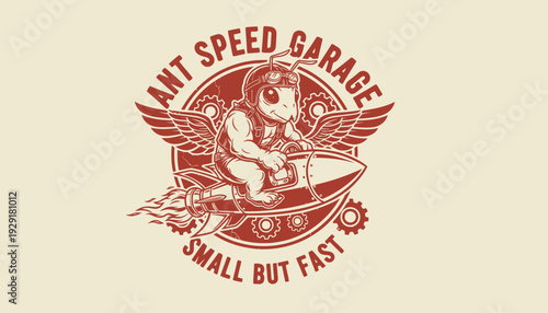 Vintage Garage Logo with Pinup Girl Motorcycle.