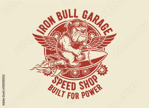 Vintage Motorcycle Garage Bulldog Logo Design.