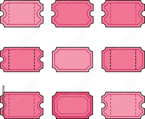 A collection of blank pink tickets on a white background