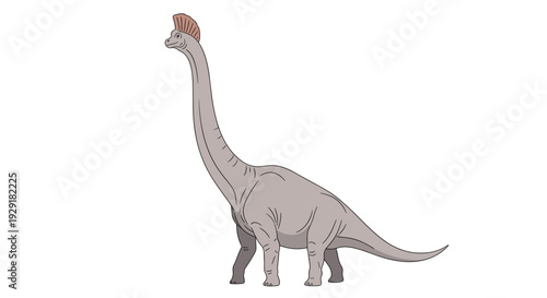 Large long-necked brachiosaurus dinosaur walking gracefully with a tall neck and a small brown crest on its head.