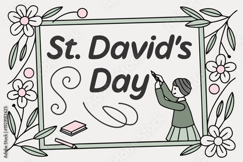 St. David's Day celebration with child drawing flowers