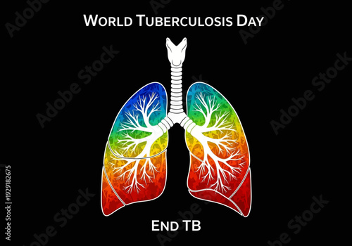 World tuberculosis day illustration with rainbow lungs and end tb message