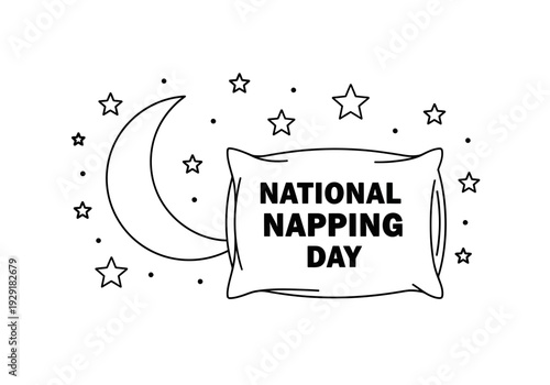 National napping day outline graphic with moon and stars