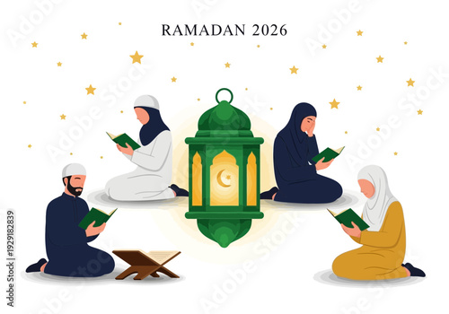 Muslim family reading quran during ramadan 2026