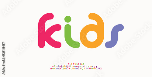 Kids, colorful alphabet, art colored letters, joyful funny font for bright geometric logo, Mexican or Indian fest headline, birthday greeting card, school project design. Vector typographic design
