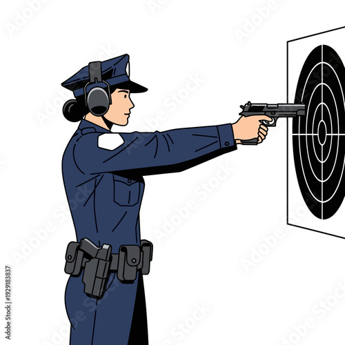 Female Police Officer Practicing Shooting at Target Range