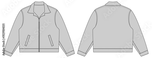 Zip-Up Jacket Technical Fashion Illustration. Cardigan Sweater fashion flat technical drawing template, front zipper, relaxed fit, front and back view, white, brown, women, men, unisex CAD mockup set