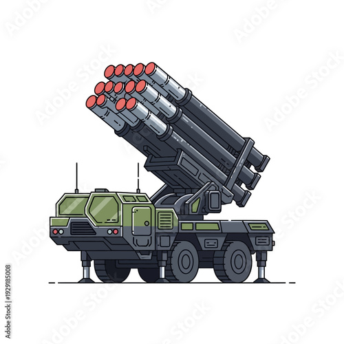 Military Rocket Launcher Truck on White Background - Illustration
