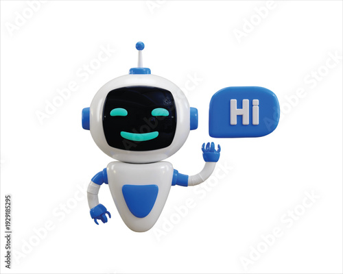 Robot with hi speech bubble icon 3d render concept of A friendly AI chatbot character, Modern digital assistant for tech services, apps, and customer support icon vector illustration