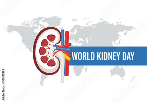 World kidney day graphic with kidney anatomy and world map