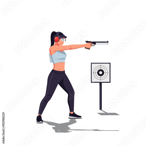Woman practicing target shooting with handgun at range