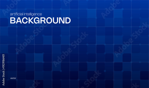 Blue abstract ai science technology background with squares, lines and dots grid. Data digital backdrop for business connection concept. Cyber network computer design system element.