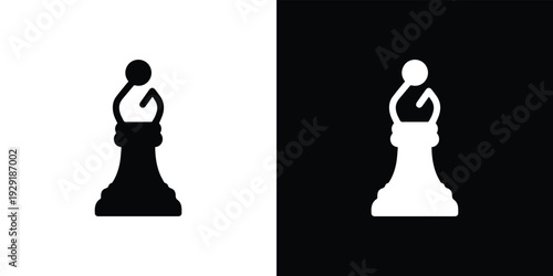 Black and white chess piece with a person on pawn person on black and white silhouette symbol