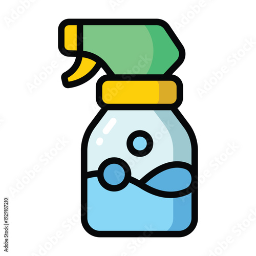 Color line illustration of a cleaning spray bottle. Clean modern style representing sanitation, disinfection, and household cleaning tasks on a white background.