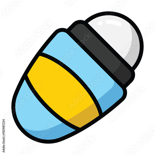 Color line illustration of a roll-on deodorant bottle. Clean modern style with soft tones, representing personal hygiene, freshness, and daily body care routines on a white background.