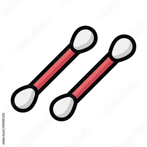 Color line illustration of cotton bud swabs. Minimal modern design symbolizing personal care, hygiene, and cleaning routines, suitable for medical, cosmetic, and sanitation visuals.