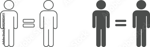Gender equality icon set with human silhouette figures and equal sign symbol for social justice rights