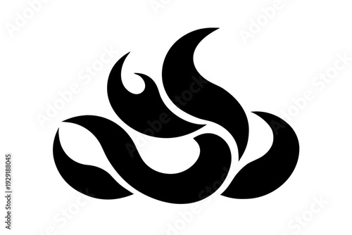 Abstract swirling black shapes representing energy, motion, or fluid dynamics.