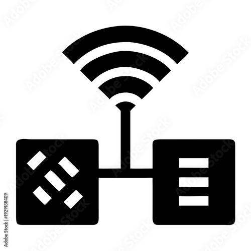 Network connection icon with wifi signal and two data modules