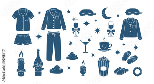 Ultimate Cozy Night In Vector Icon Collection Sleepwear Pajamas Relaxation Home Comfort Essentials