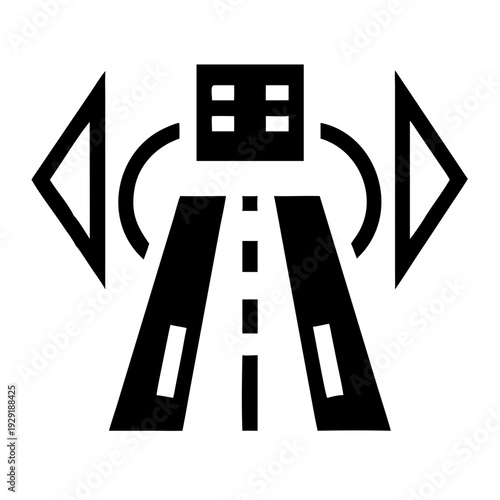 Self-driving car concept icon, autonomous vehicle on a road