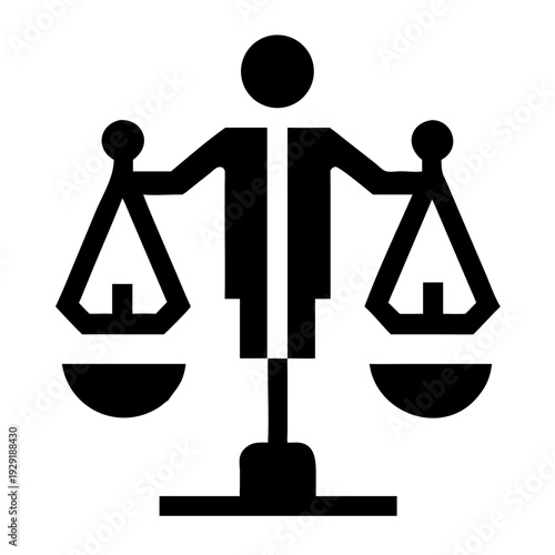 Justice scales icon, balance and fairness in law concept