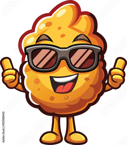 Cheerful fast food nugget character with sunglasses and thumbs up vector illustration