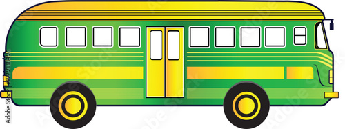 Green and Yellow Retro School Bus Vector Illustration