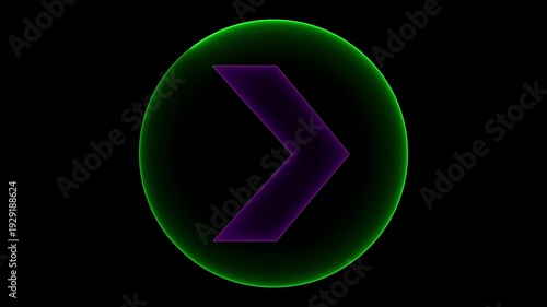 Purple Neon Right Arrow In Green Glowing Circle Loop Animation.