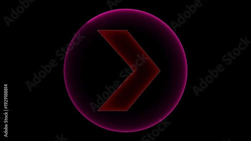 Red Neon Right Arrow In Purple Glowing Circle Loop Animation.