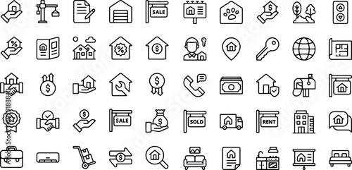 Real Estate and Property Line Icons Set – House, Building and Home Outline Vector