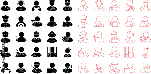 Avatar and People Profile Icons Set – User Account Line Vector Collection
