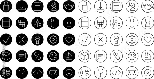 Modern Circular Web and UI Icons Set – Black Round Interface Symbols Collection