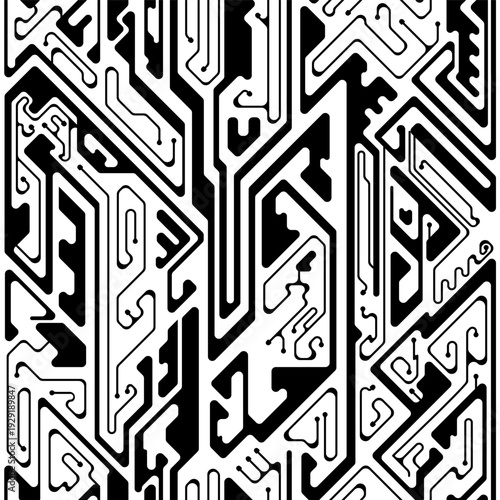 Cybernetic Circuitry Path. Seamless pattern.