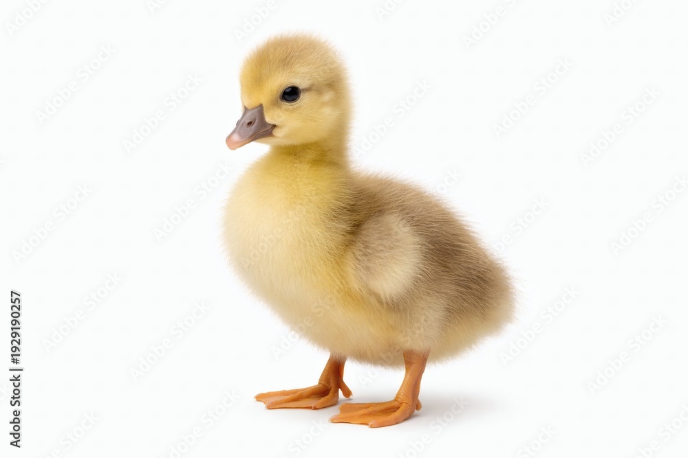 Fototapeta premium Young goose isolated on white, calm waterfowl portrait, small proportions studio cutout for design use