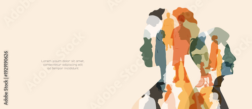Silhouettes of different people in silhouettes of faces. Modern design.