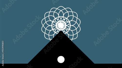 Modern geometric design with pyramid and floral pattern