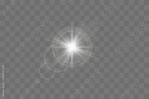 Bright glowing starburst radiates dynamic sparkling light. Soft gradient transitions enhance depth and clarity. Transparent effect suits digital compositions.