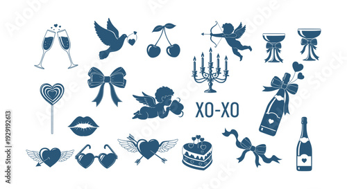 Lovely Valentine's Day Collection Romantic Celebration Icons Cupid Hearts Champagne Vector Graphic