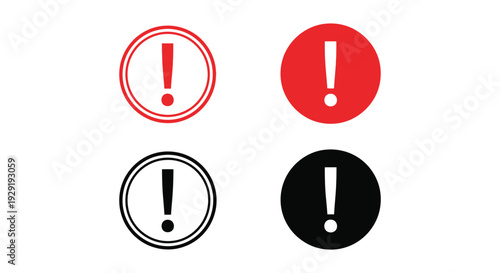 Vector graphic illustration of four distinct warning exclamation mark icons for alerts and errors.