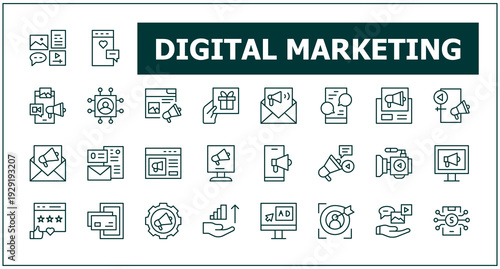 Digital Marketing line icons set. Vector Symbols collections. Website icon set. Website, online, marketing, business, social editable icon.