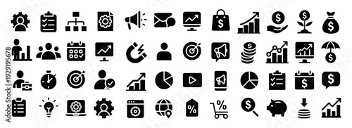 Large Set of Business and Financial Icons with Corporate Management and Marketing Symbols