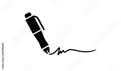 Minimal Pen Writing Signature Icon – Black Vector Signing Illustration
