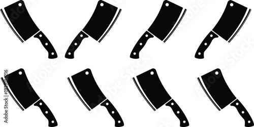 Meat Cleaver Silhouette Set Butcher Knife Collection Isolated on White Background Kitchen Tool Vector Illustration