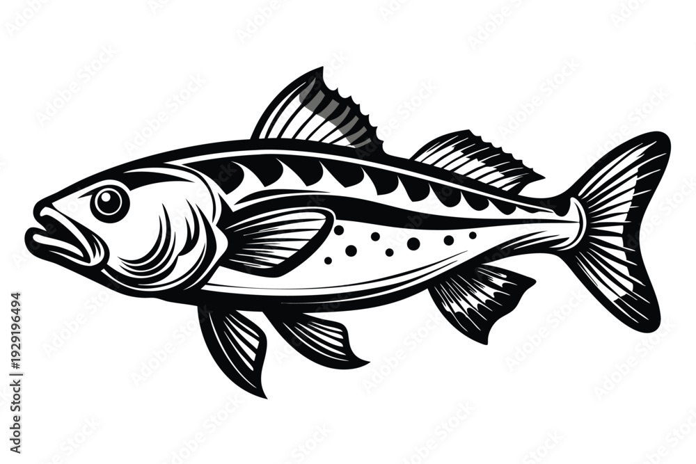 Φωτογραφία cod fish silhouette line art vector illustration