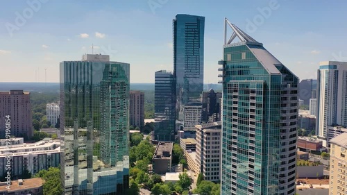 Breathtaking Aerial view of Buckhead Atlanta skyline and skyscrapers. 