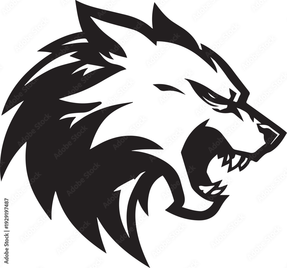 Fototapeta premium Aggressive Wolf Head Mascot Logo Black and White Vector Illustration