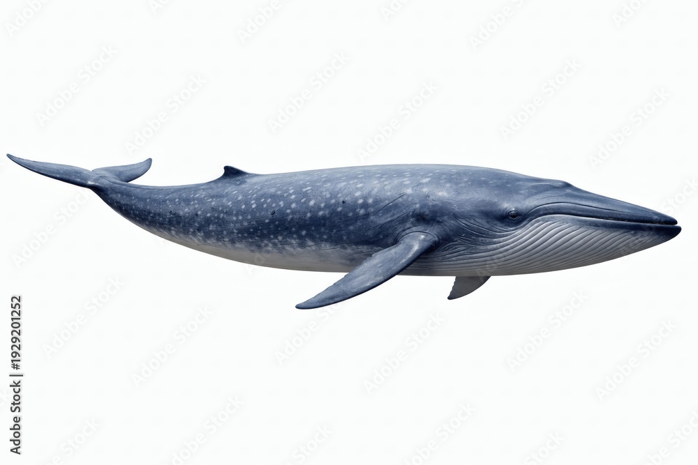 Fototapeta premium Blue whale isolated on white, majestic full body marine mammal photorealistic ocean wildlife