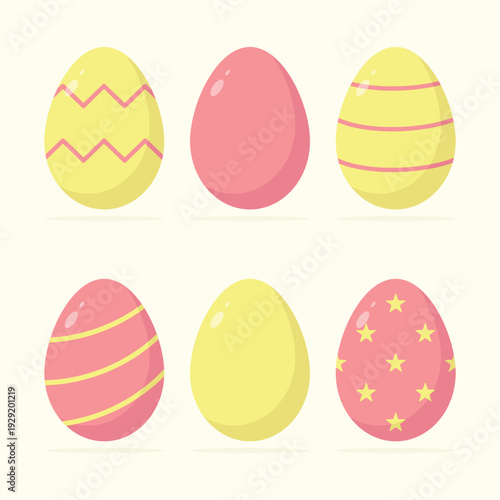 A set of colourful Easter eggs with different ornaments. Easter holiday elements with patterns. Happy Easter vector illustration.